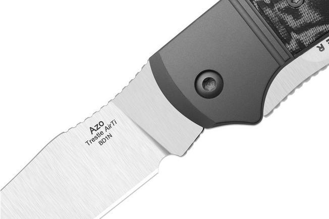 Afbeelding voor Kizer Trestle TP AirTi K3761TPA2, Satin BD1N, Gray Aluminum, Vortex Pattern Micarta zakmes, Azo design
