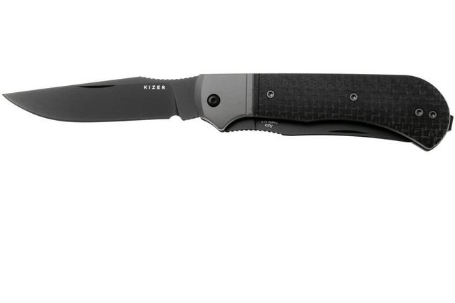 Afbeelding voor Kizer Trestle TP AirTi K3761TPA3, PVD BD1N, Gray Aluminum, Black Micarta zakmes, Azo design