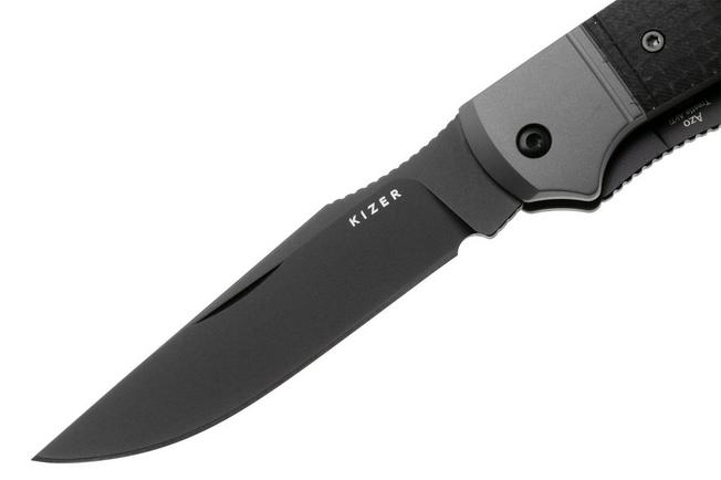 Afbeelding voor Kizer Trestle TP AirTi K3761TPA3, PVD BD1N, Gray Aluminum, Black Micarta zakmes, Azo design