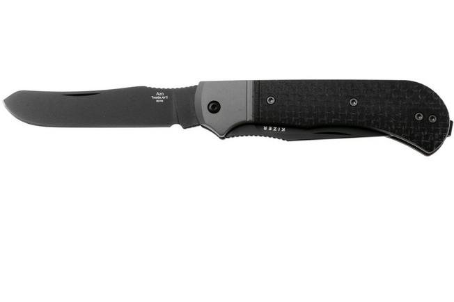 Afbeelding voor Kizer Trestle TP AirTi K3761TPA3, PVD BD1N, Gray Aluminum, Black Micarta zakmes, Azo design