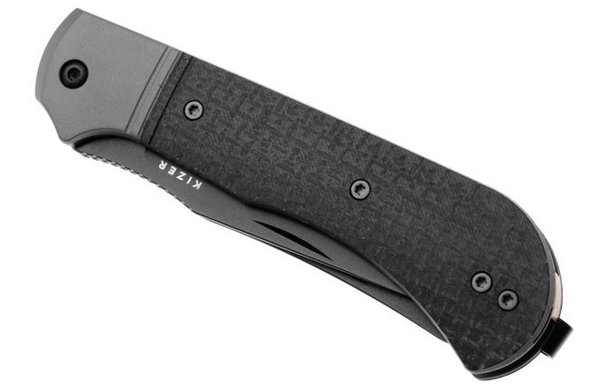 Afbeelding voor Kizer Trestle TP AirTi K3761TPA3, PVD BD1N, Gray Aluminum, Black Micarta zakmes, Azo design