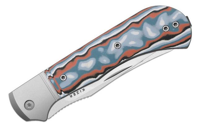Afbeelding voor Kizer Trestle TP AirTi K3761TPA4, Satin BD1N, Aluminum and Vortex Pattern Micarta zakmes, Azo design