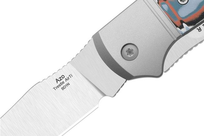 Afbeelding voor Kizer Trestle TP AirTi K3761TPA4, Satin BD1N, Aluminum and Vortex Pattern Micarta zakmes, Azo design