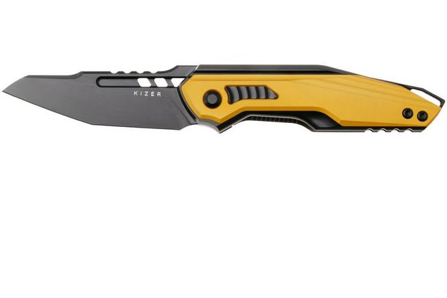 Afbeelding voor Kizer Zero KI3664A1, Black DLC CPM S35VN, Black Titanium, Yellow Aluminum zakmes, Maciej Torbé design