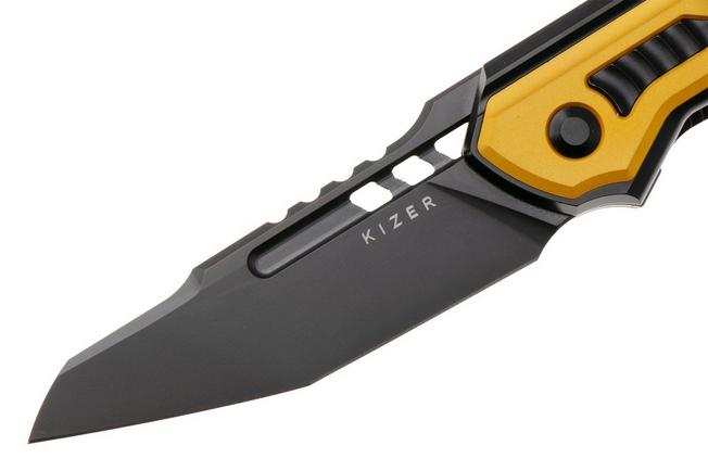 Afbeelding voor Kizer Zero KI3664A1, Black DLC CPM S35VN, Black Titanium, Yellow Aluminum zakmes, Maciej Torbé design