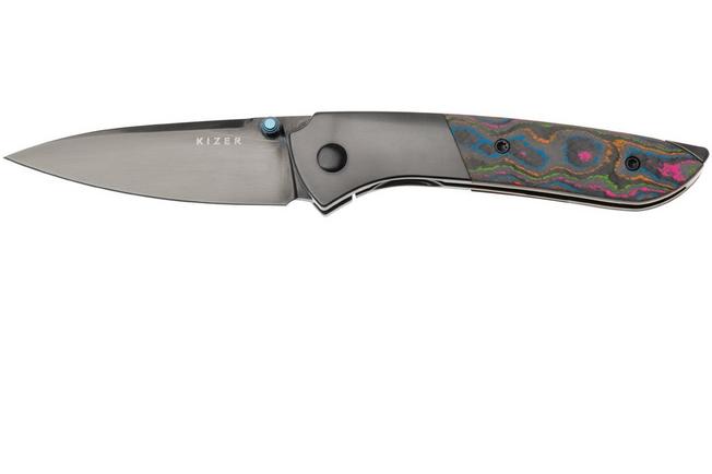 Afbeelding voor Kizer Spitfire KI3690A2 Polished DLC S35VN,  Black Titanium 80's Camo Carbon, zakmes