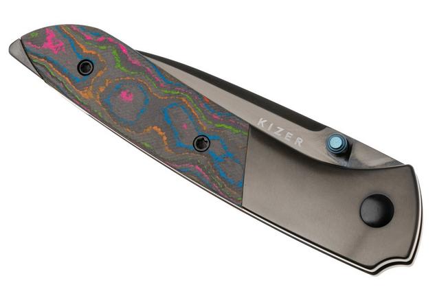 Afbeelding voor Kizer Spitfire KI3690A2 Polished DLC S35VN,  Black Titanium 80's Camo Carbon, zakmes
