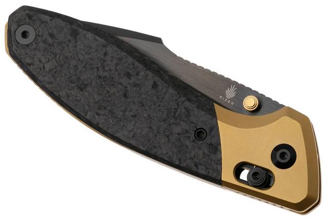 Afbeelding voor Kizer Staffi KI3695A1 Matte DLC S45Vn, Gold Titanium Carbonfiber Inlay, zakmes