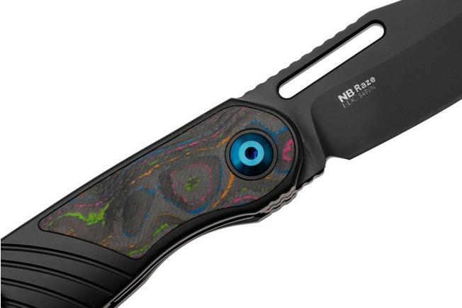 Afbeelding voor Kizer Raze KI3720A1 Matte DLC S45VN, Black Titanium Camo Carbon 80's Inlay, zakmes, Mark Perez design