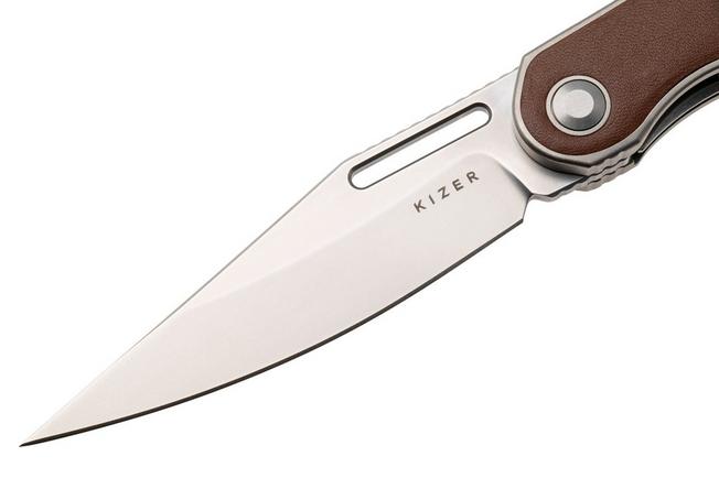 Afbeelding voor Kizer Raze KI3720A2 Bubble Stonewashed S45VN, Titanium Leather Inlay, zakmes, Mark Perez design