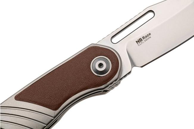 Afbeelding voor Kizer Raze KI3720A2 Bubble Stonewashed S45VN, Titanium Leather Inlay, zakmes, Mark Perez design