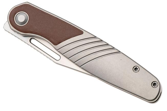 Afbeelding voor Kizer Raze KI3720A2 Bubble Stonewashed S45VN, Titanium Leather Inlay, zakmes, Mark Perez design