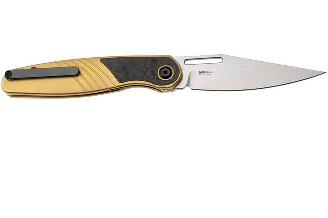 Afbeelding voor Kizer Raze KI3720A3 Two Tone S45VN, Gold Titanium Carbonfiber Inlay, zakmes, Mark Perez design