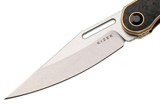 Afbeelding voor Kizer Raze KI3720A3 Two Tone S45VN, Gold Titanium Carbonfiber Inlay, zakmes, Mark Perez design