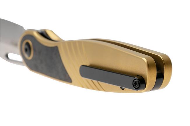 Afbeelding voor Kizer Raze KI3720A3 Two Tone S45VN, Gold Titanium Carbonfiber Inlay, zakmes, Mark Perez design