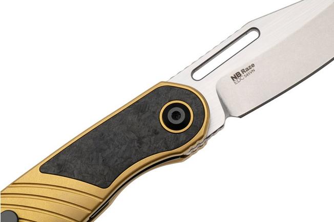 Afbeelding voor Kizer Raze KI3720A3 Two Tone S45VN, Gold Titanium Carbonfiber Inlay, zakmes, Mark Perez design