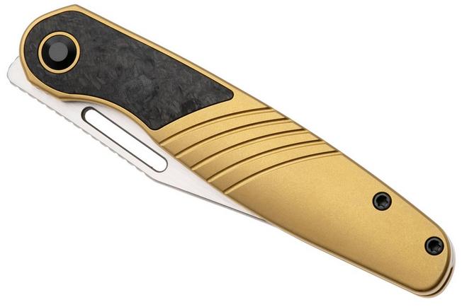 Afbeelding voor Kizer Raze KI3720A3 Two Tone S45VN, Gold Titanium Carbonfiber Inlay, zakmes, Mark Perez design