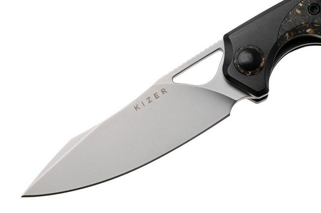 Afbeelding voor Kizer Ara KI3729A1, Bubble Stonewashed CPM S45VN, Titanium / Gold Flake Carbon Fiber zakmes, Jonathan Styles and Paul Munko design