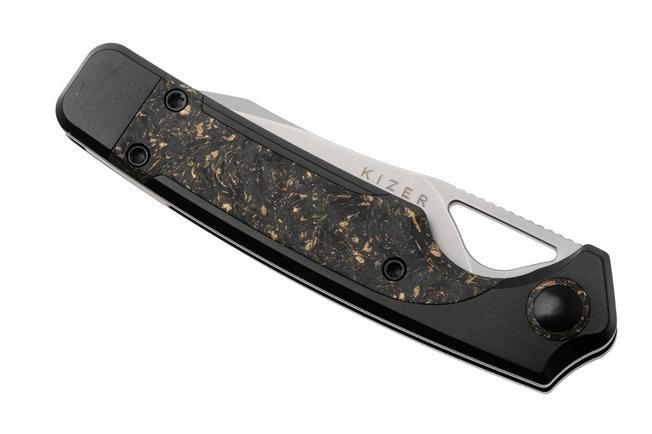 Afbeelding voor Kizer Ara KI3729A1, Bubble Stonewashed CPM S45VN, Titanium / Gold Flake Carbon Fiber zakmes, Jonathan Styles and Paul Munko design