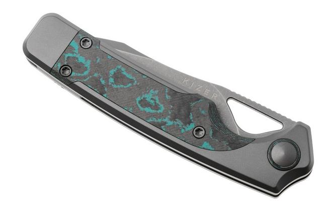 Afbeelding voor Kizer Ara KI3729A2, Gray Stonewashed CPM S45VN, Titanium / Brittany Blue Camo Carbon zakmes, Jonathan Styles and Paul Munko design