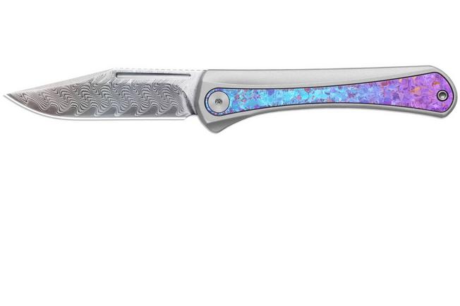 Afbeelding voor Kizer Melody Ki3732A1, Acid-Washed Damascus, Rainbow Aluminum/Crystallized Titanium zakmes, Paul Munko design