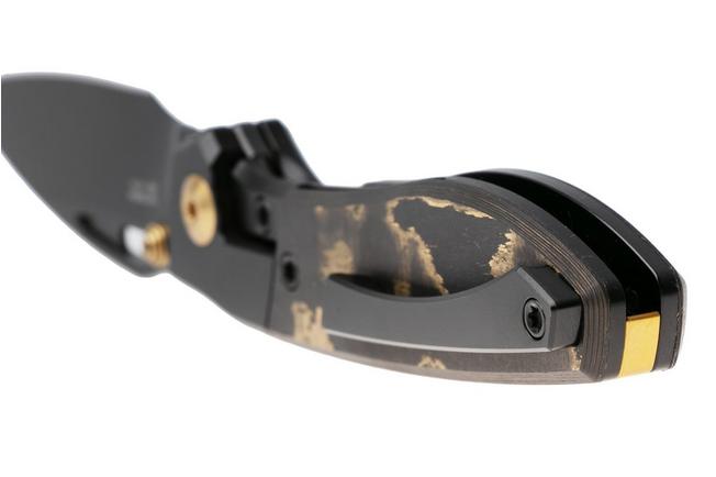 Afbeelding voor Kizer Shrike KI3746A2 Matte DLC S45VN, Titanium & FatCarbon Camo Gold, zakmes, Johan Jordaan design