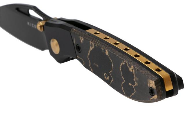 Afbeelding voor Kizer Shrike KI3746A2 Matte DLC S45VN, Titanium & FatCarbon Camo Gold, zakmes, Johan Jordaan design