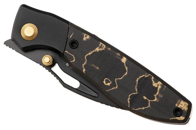 Afbeelding voor Kizer Shrike KI3746A2 Matte DLC S45VN, Titanium & FatCarbon Camo Gold, zakmes, Johan Jordaan design