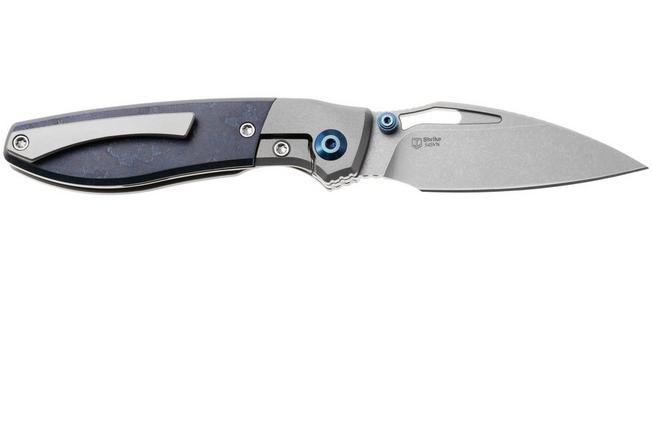 Afbeelding voor Kizer Shrike KI3746A3 Stonewashed S45VN, Titanium & Blue Richlite, zakmes, Johan Jordaan design