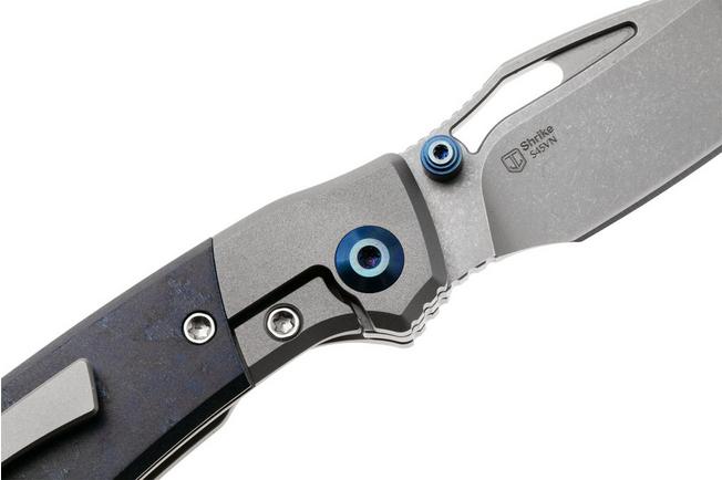 Afbeelding voor Kizer Shrike KI3746A3 Stonewashed S45VN, Titanium & Blue Richlite, zakmes, Johan Jordaan design