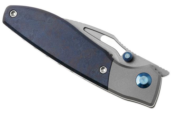 Afbeelding voor Kizer Shrike KI3746A3 Stonewashed S45VN, Titanium & Blue Richlite, zakmes, Johan Jordaan design