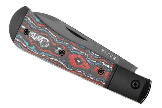 Image for Kizer Trestle D Ki3760A1 Matt DLC Ultra S90V, Black Aluminum & 'Snow Fire' Fat Carbon, pocket knife, Azo design