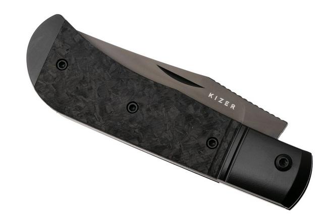 Afbeelding voor Kizer Trestle KI3761A1 Black DLC S45VN, Black Titanium Carbonfiber Inlay, zakmes, Azo design