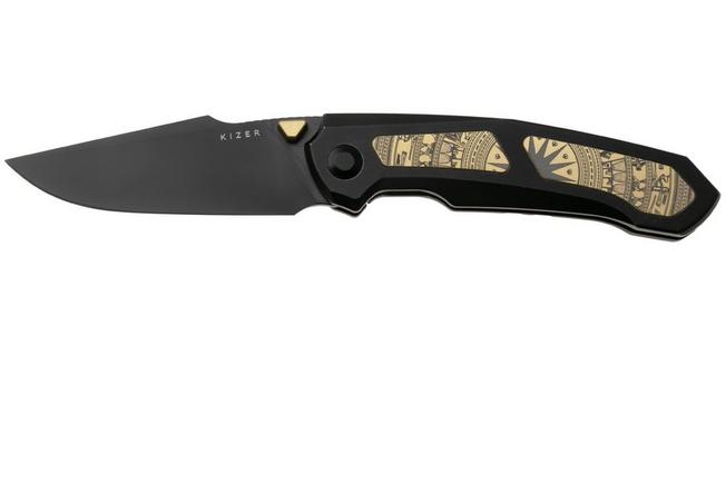 Imagen para Kizer Feweed XL KI4694A1 Matte DLC S90V, Black Titanium & Gold Aluminum, navaja