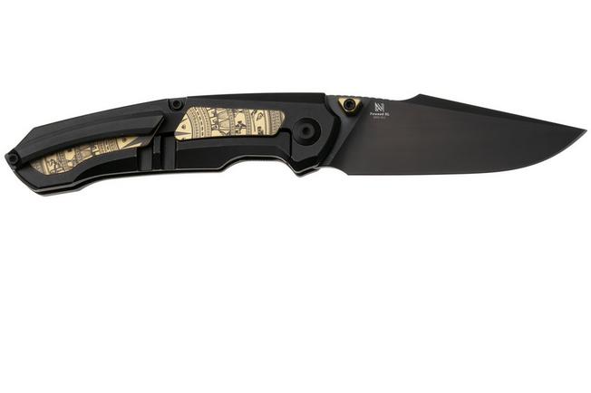 Imagen para Kizer Feweed XL KI4694A1 Matte DLC S90V, Black Titanium & Gold Aluminum, navaja