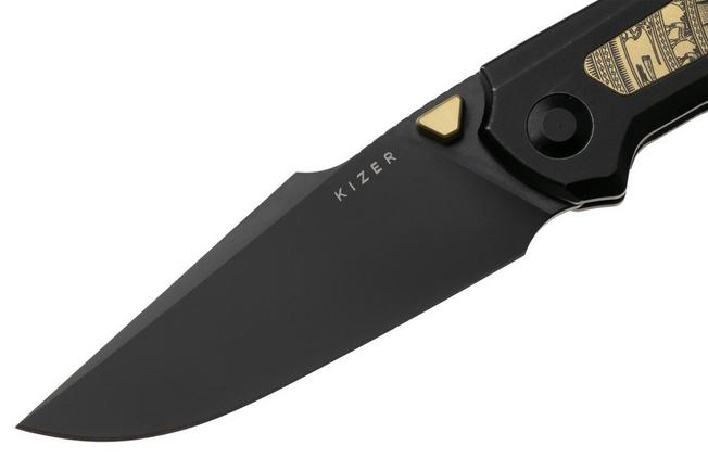 Imagen para Kizer Feweed XL KI4694A1 Matte DLC S90V, Black Titanium & Gold Aluminum, navaja