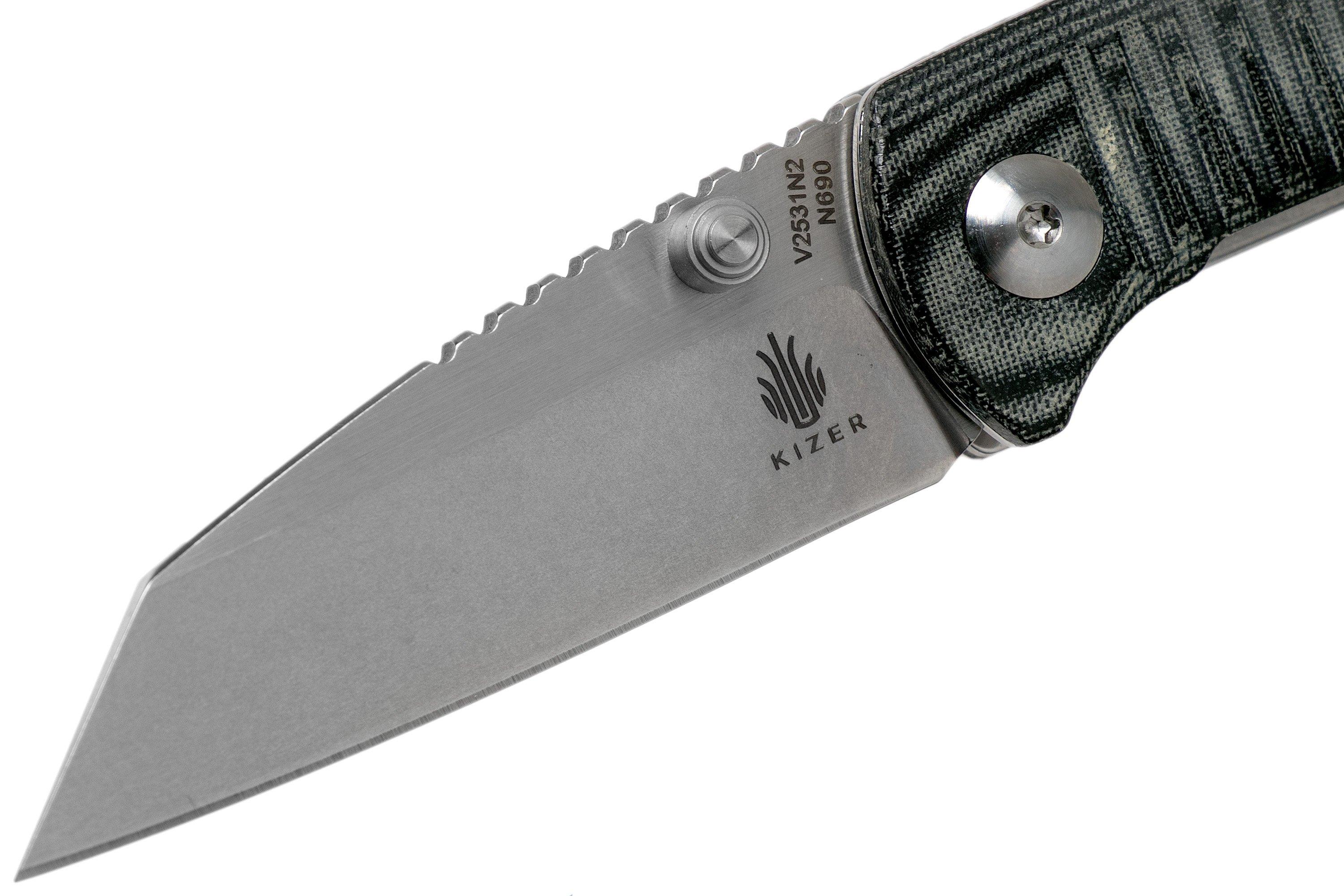 Kizer Vanguard Shard V2531N2 Black Micarta pocket knife, Dirk Pinkerton design Advantageously