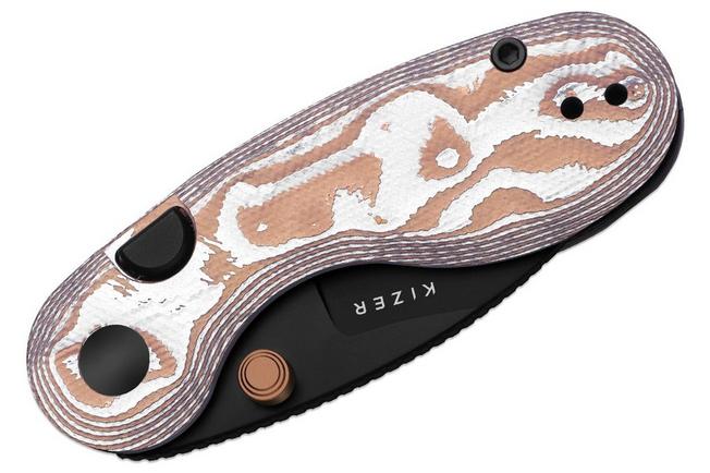 Image pour Kizer Microbe V2742A12, Black PVD 14C28N, Pink/White GFN, couteau de poche, Maksim Epifantsev design