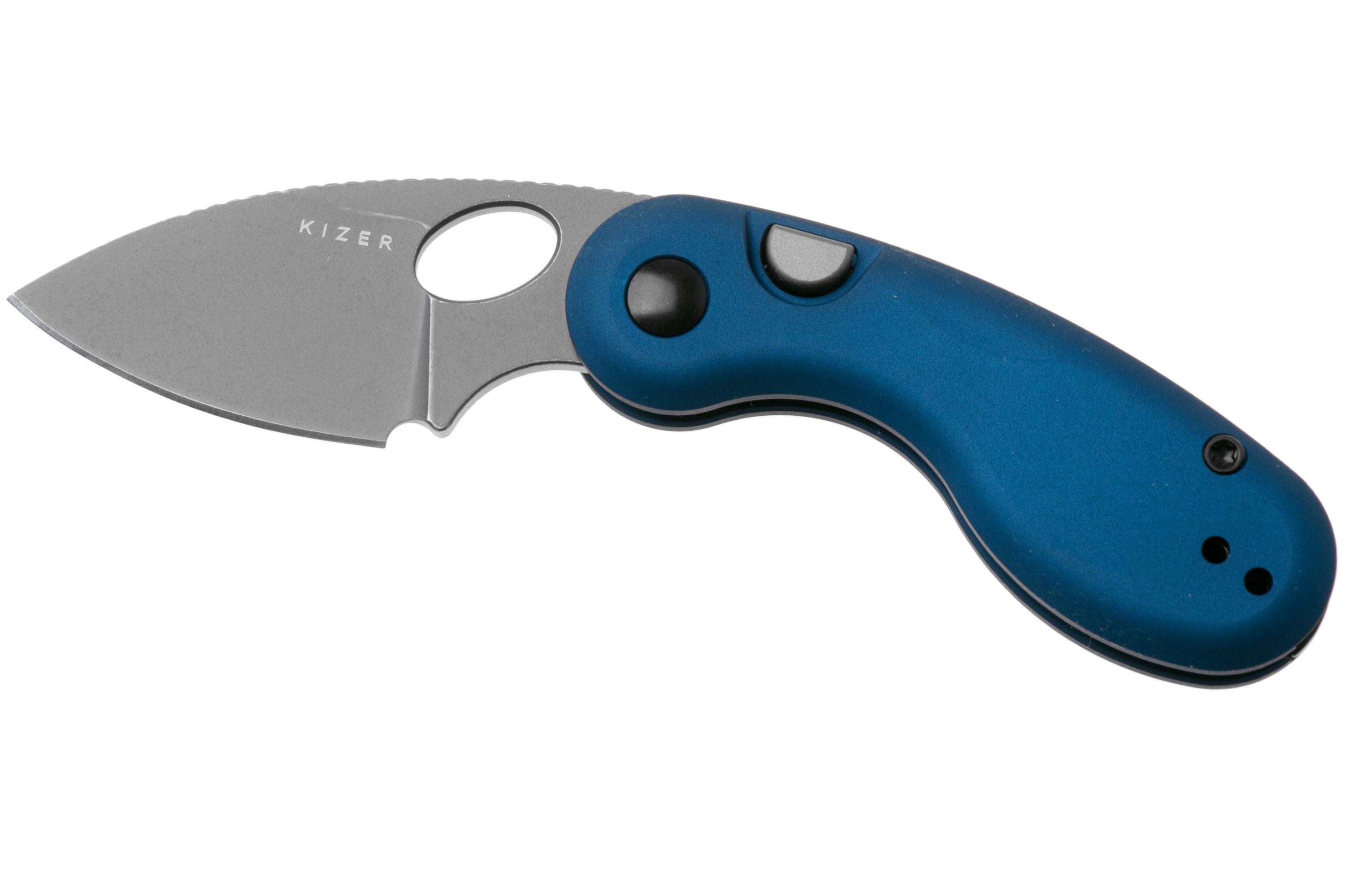 Kizer Microbe V2742A1 Gray Stonewashed, Blue Aluminum, pocket knife ...