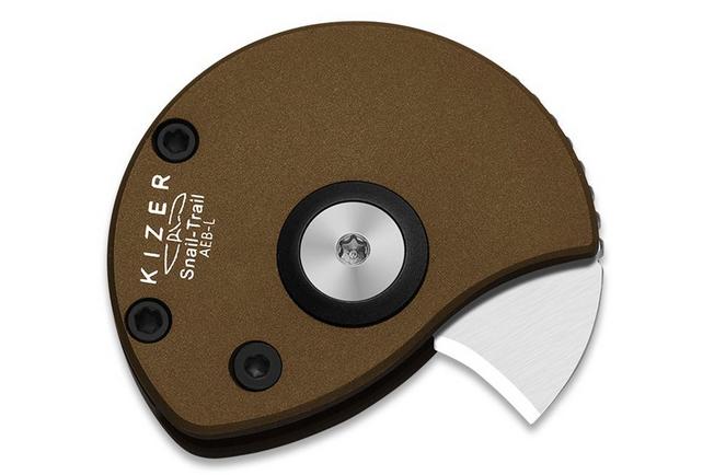 Afbeelding voor Kizer Vanguard Snail-Trail V2757A1 Satin AEB-L, Brass Aluminium, zakmes, Caleb Waldman design