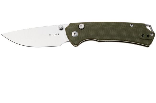 Afbeelding voor Kizer Vanguard Task 1 BD V3490.2BA1 Satin Nitro-V, OD Green Micarta, zakmes, Ulrich Hennecke design
