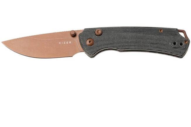 Afbeelding voor Kizer Vanguard Task 1 BD V3490.2BA2 Sunset PVD Nitro-V, Gray Norplex UltreX Micarta, zakmes, Ulrich Hennecke design
