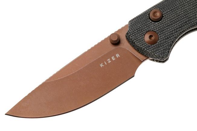 Afbeelding voor Kizer Vanguard Task 1 BD V3490.2BA2 Sunset PVD Nitro-V, Gray Norplex UltreX Micarta, zakmes, Ulrich Hennecke design