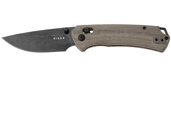 Afbeelding voor Kizer Vanguard Task 1 CD V3490.2CA1 Blackwashed Nitro-V, OD Green Norplex UltreX Micarta, zakmes, Ulrich Hennecke design