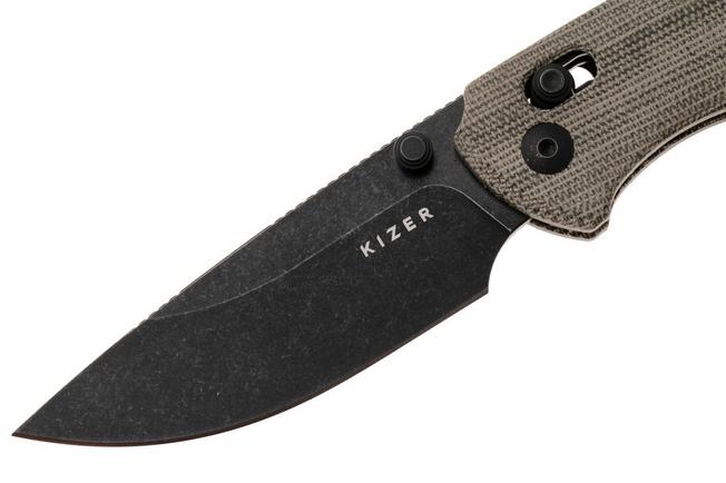 Afbeelding voor Kizer Vanguard Task 1 CD V3490.2CA1 Blackwashed Nitro-V, OD Green Norplex UltreX Micarta, zakmes, Ulrich Hennecke design