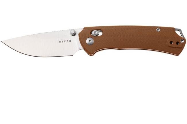 Afbeelding voor Kizer Vanguard Task 1 CD V3490.2CA2 Satin Nitro-V, Brown G10, zakmes, Ulrich Hennecke design