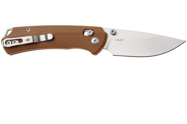 Afbeelding voor Kizer Vanguard Task 1 CD V3490.2CA2 Satin Nitro-V, Brown G10, zakmes, Ulrich Hennecke design
