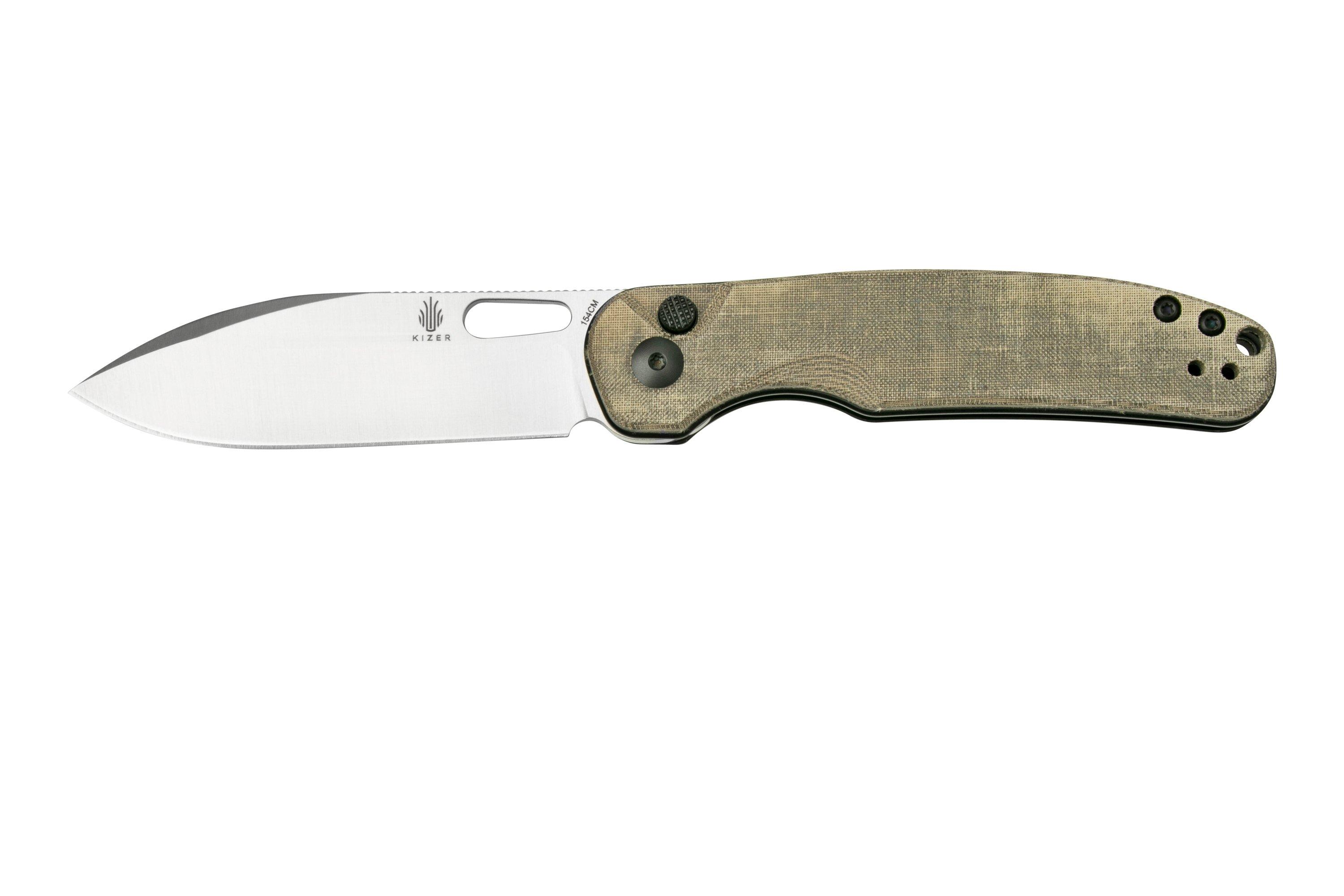 Kizer Vanguard HIC-CUP V3606C1, Button Lock Micarta grün Taschenmesser ...