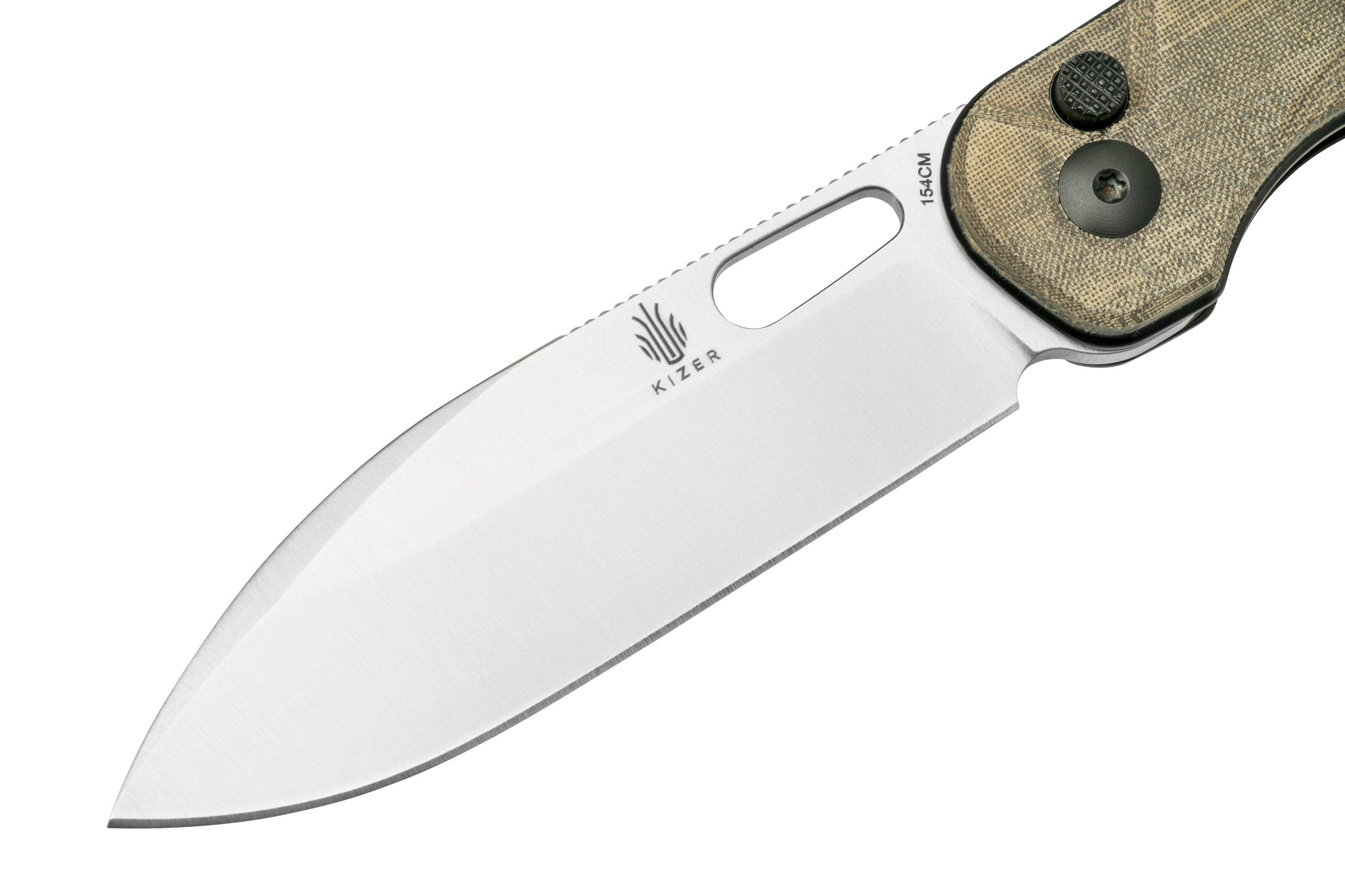 Kizer Vanguard HIC-CUP V3606C1, Button Lock Green Micarta Pocket Knife ...