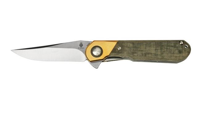 Kizer Comet V3614C1 Brass & Green Micarta, pocket knife